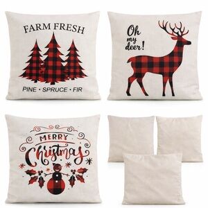Set/ 3 Farmhouse Buffalo Plaid Christmas Pillow Covers 18x18 RusticHoliday Decor